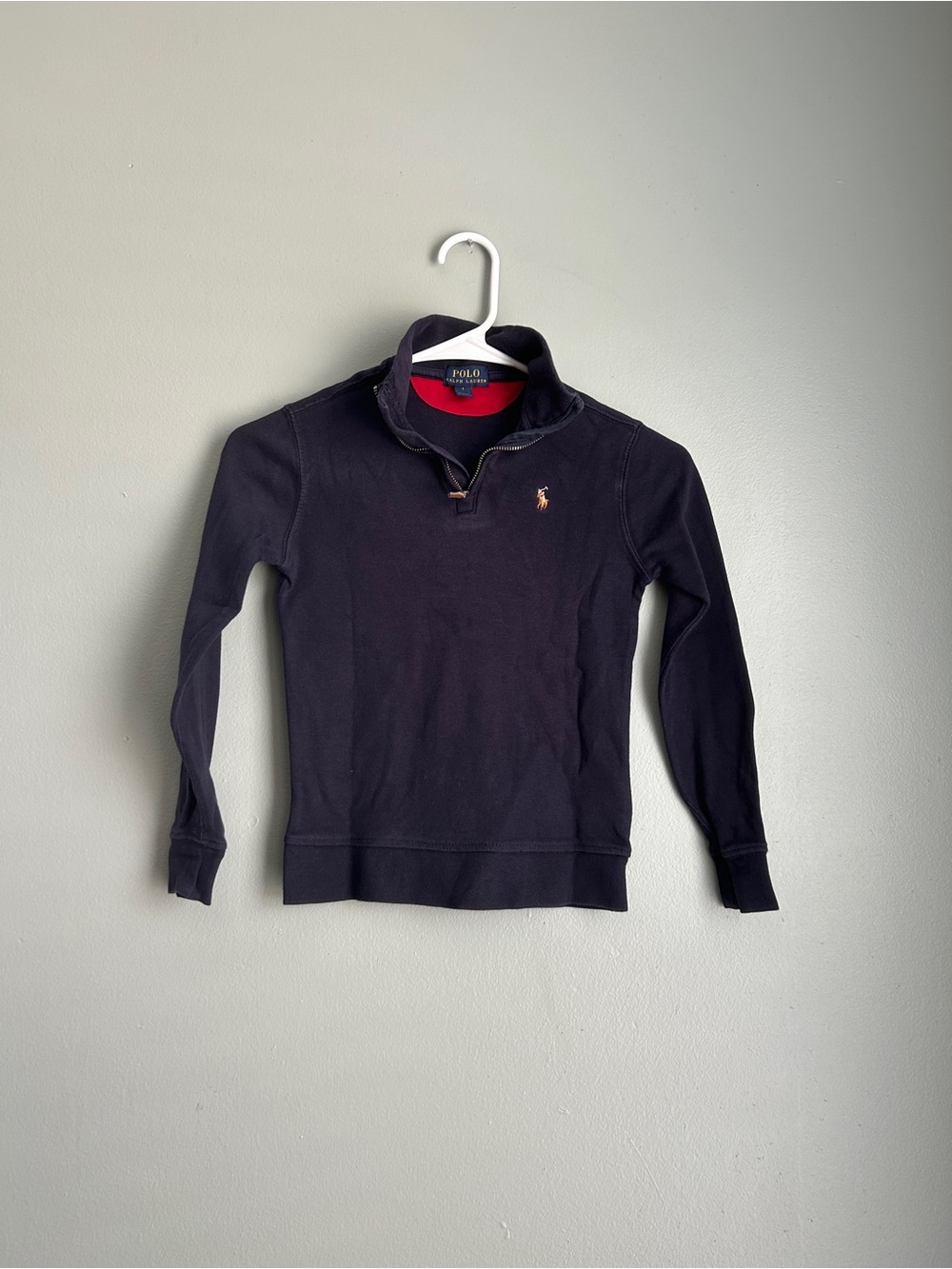 Polo by Ralph Lauren Navy Zip-Neck Pullover with Red Trim